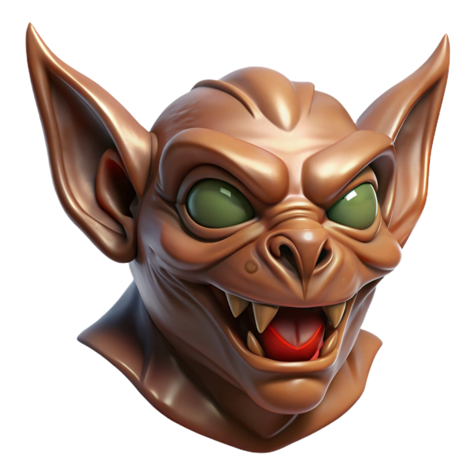wonderful urban Concept art style, isolated cutout of a single, weathered, bronze gargoyle head with Transparent Background luxury png