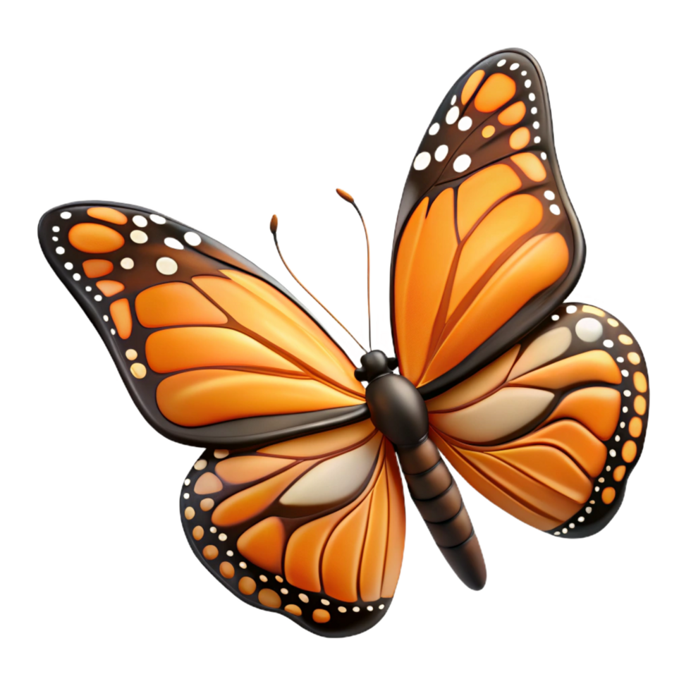 fascinating baroque Hyper-specific, concept art style render of a single monarch butterfly, wings open, detailed patterns, isolated cutout, with Transparent Background ultra HD png