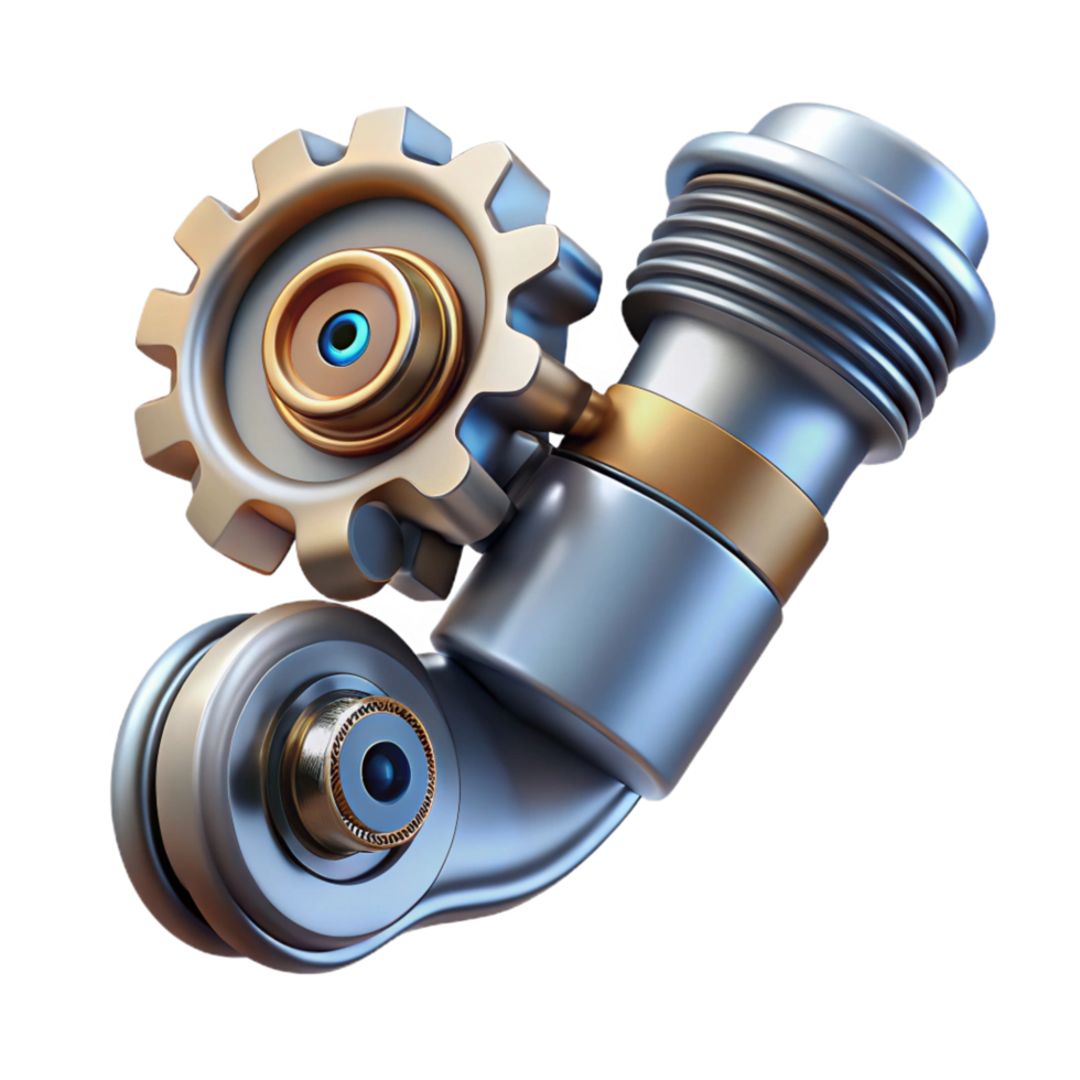 serene reflective abstract Ultra-detailed isolated cutout biomechanical elbow joint, hinge with gears, pistons, and wiring, polished chrome, with Transparent Background luxury png