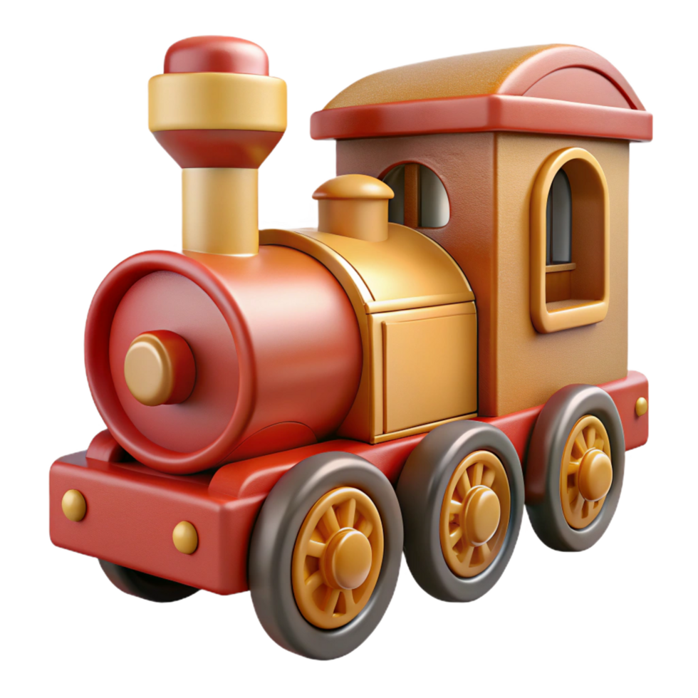 hypnotic bohemian Concept art style, isolated cutout of a vintage wooden toy train with Transparent Background 4K png