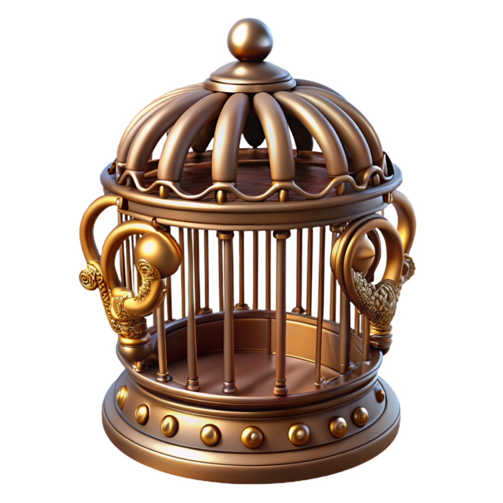 elegant standout Steampunk birdcage with ornate brass bars and intricate details with Transparent Background png