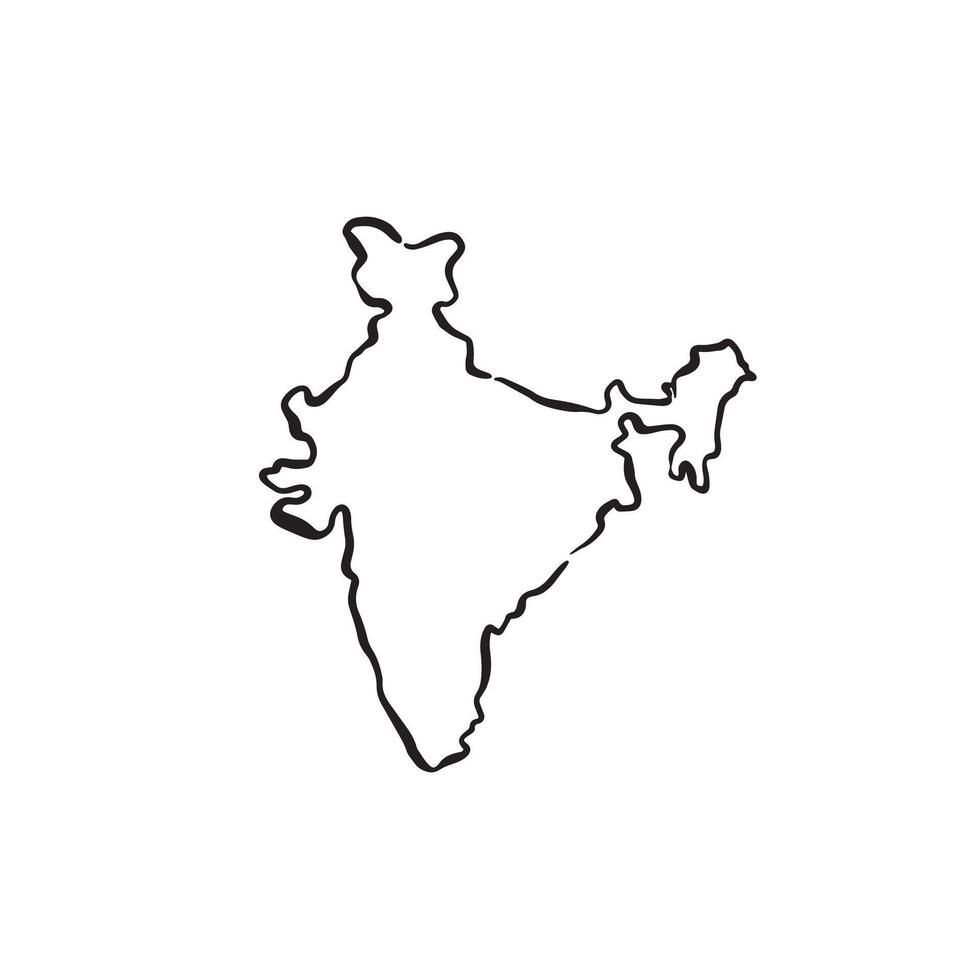 An outline of the country India. In black and white sketch style. vector