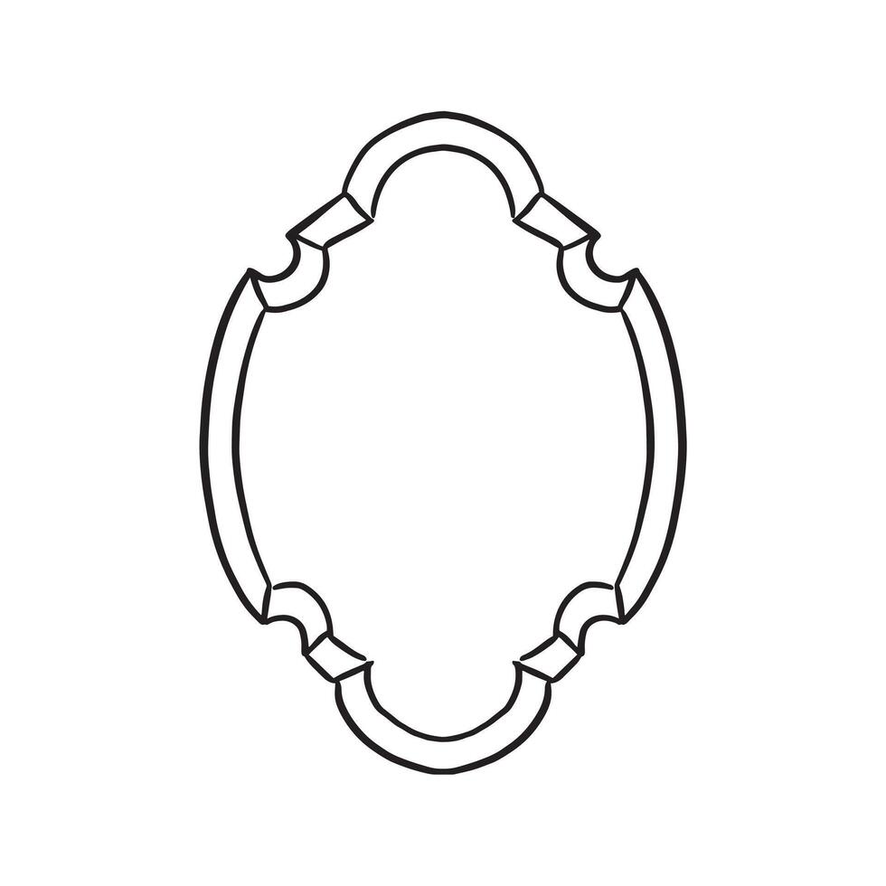 A vintage picture frame or mirror border with a shaped edge in gothic style. Black and white hand drawn. vector