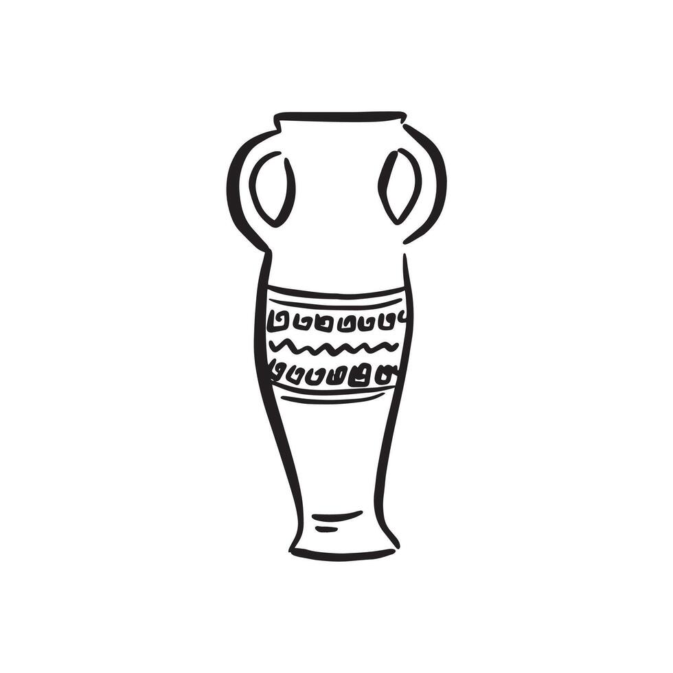 A line drawn sketch of a Greek jug. Drawn in black and white and vectorised. Pottery ceramic artisan piece. vector