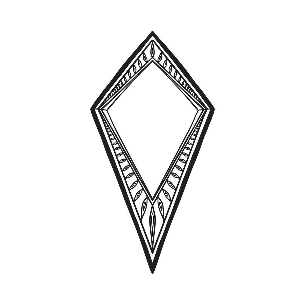 A diamond frame drawn in black and white. Blank frame, modern sci fi geometric mirror or picture frame. Black and white sketch doodle. vector