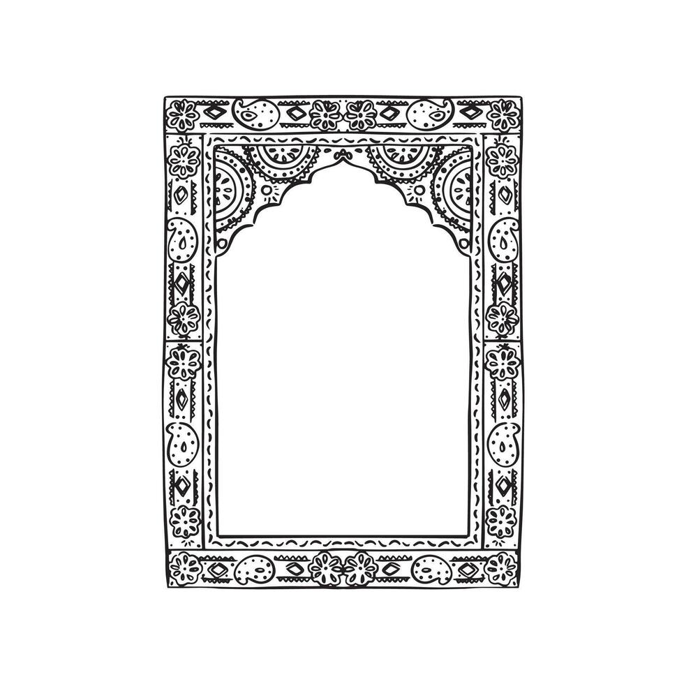 An oriental frame with a decorative edge. Hand drawn in black and white. vector