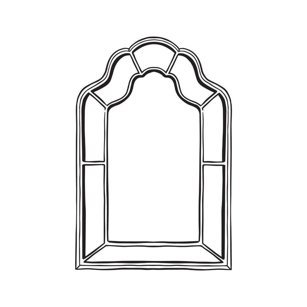A shaped traditional mirror, frame or border traditional French style made out of wood. Interiors wall decor. Sketch vector