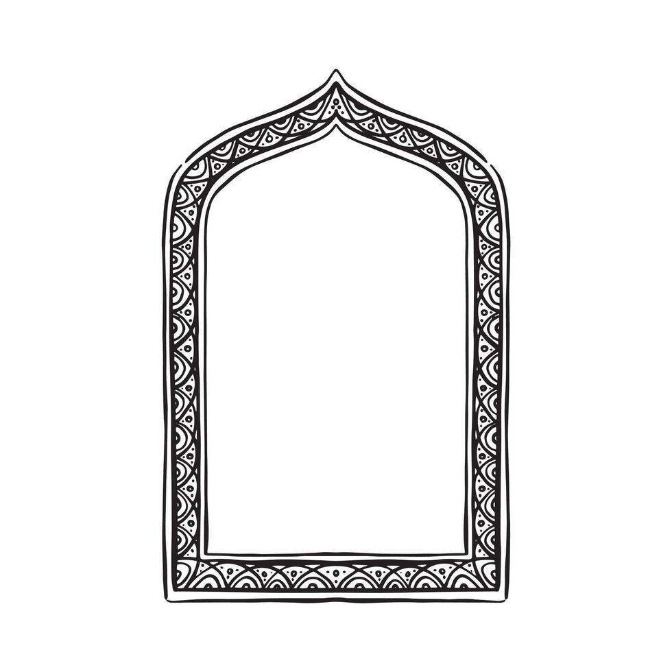 An Arabian style frame with decorated and pointed top. Hand drawn sketch of a mirror or picture frame. vector