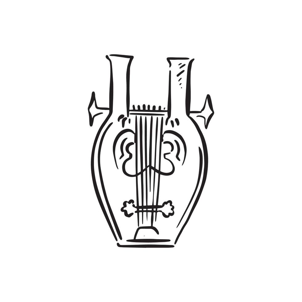 A Greek instrument called a Lyre. Ancient music making device. Illustration drawn by hand vector