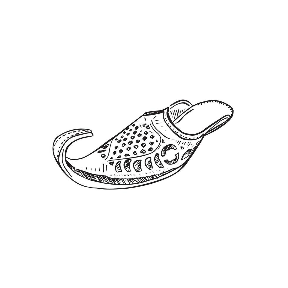 Indian shoe with a curled toe, traditionally made out of silk. Hand drawn line art. vector
