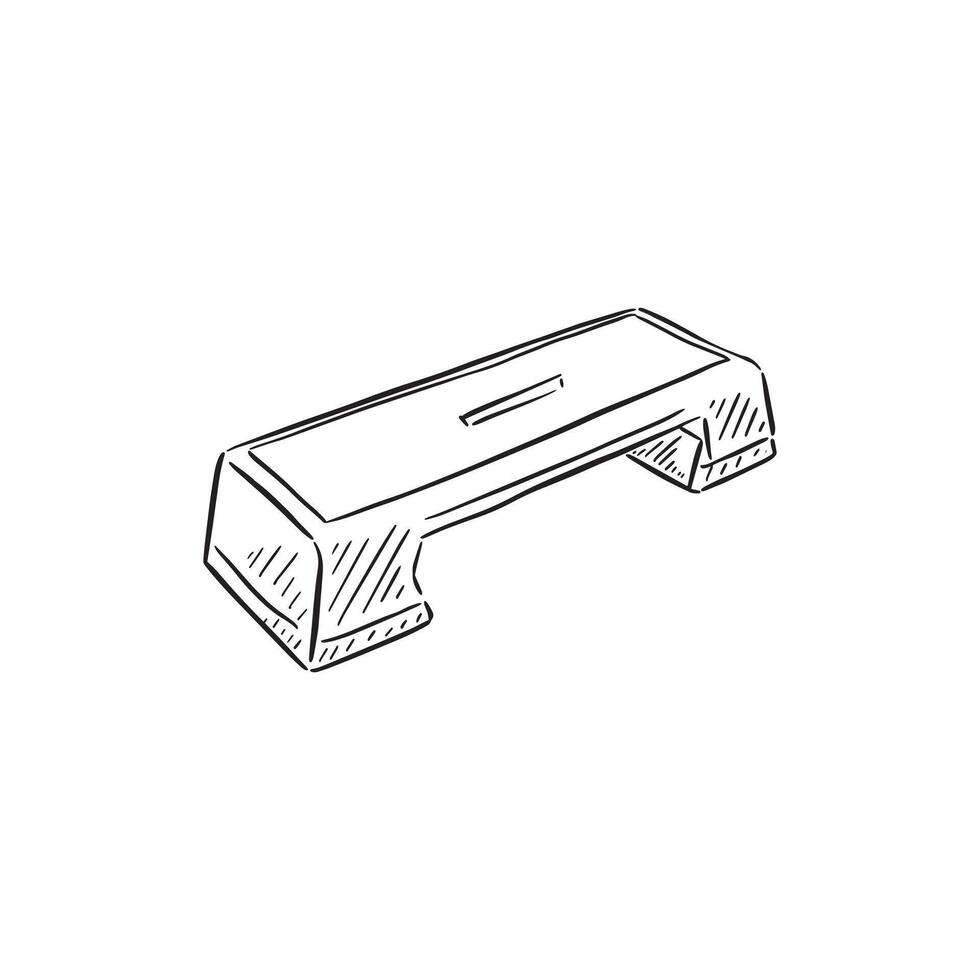 A gym step illustration for those fitness classes and moves. Drawn by hand in black and white. vector