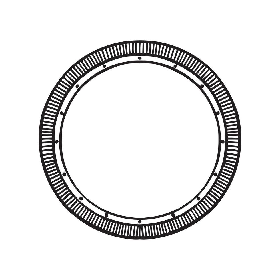 Circular border with stripes and spots. Black and white hand drawn edge. Porthole window. vector