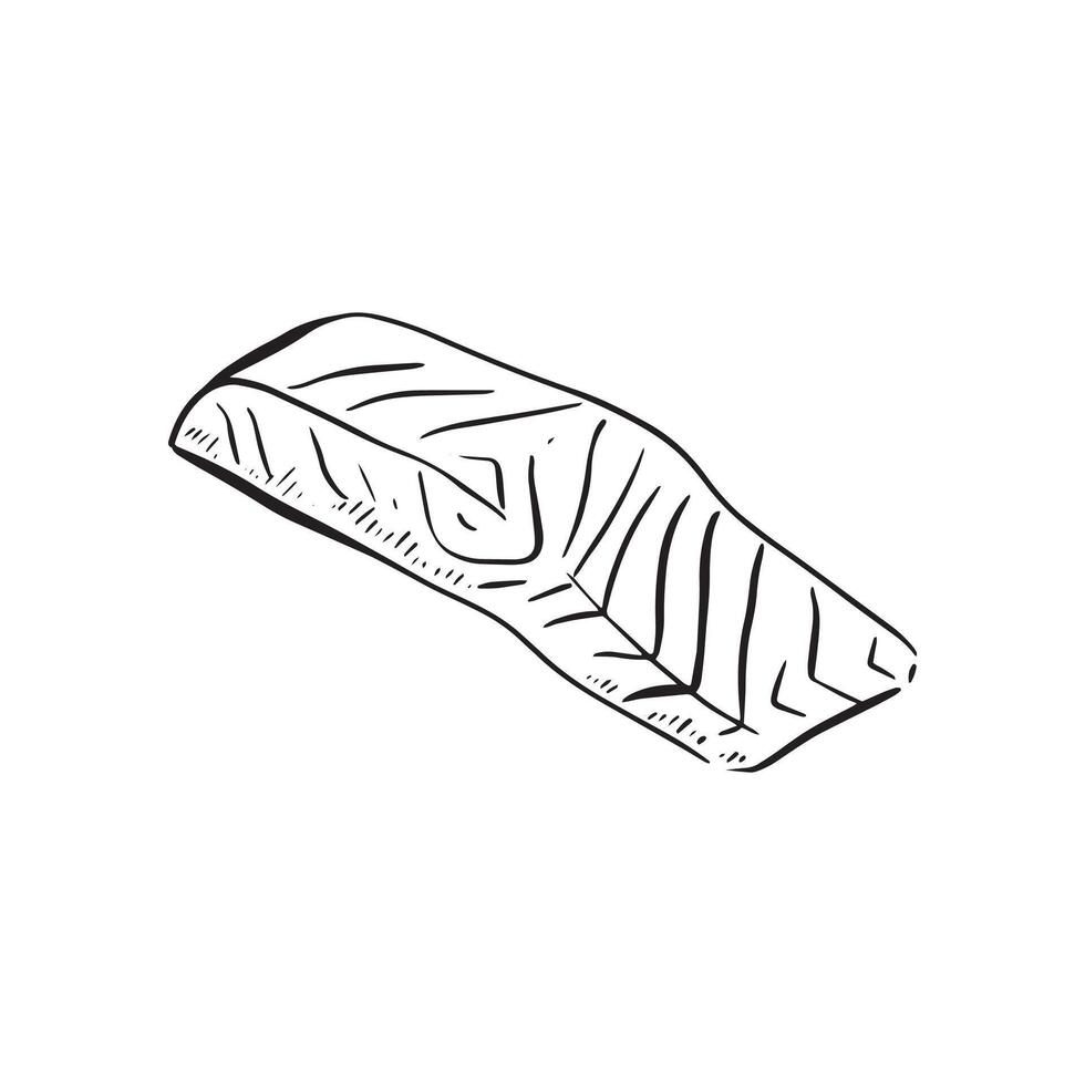 A salmon fillet line drawn in black and white in a sketch doodle style. Drawn by hand and vectorised. vector