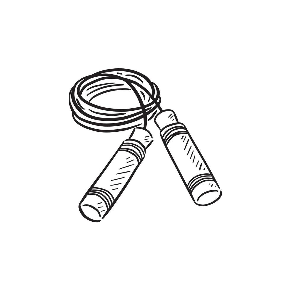 Skipping rope or jump rope drawn by hand in a sketch doodle style. Line drawing of a piece of fitness equipment. vector