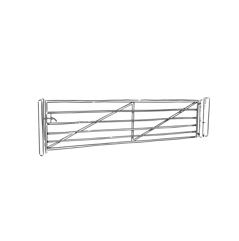 A line drawn field gate as found on farmland. Drawn by hand and vectorised in black and white. vector