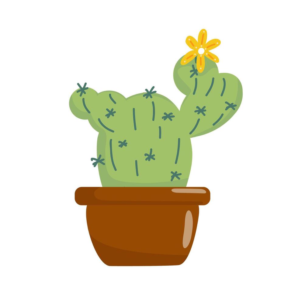 Cute hand-drawn potted cacti with flowers vector