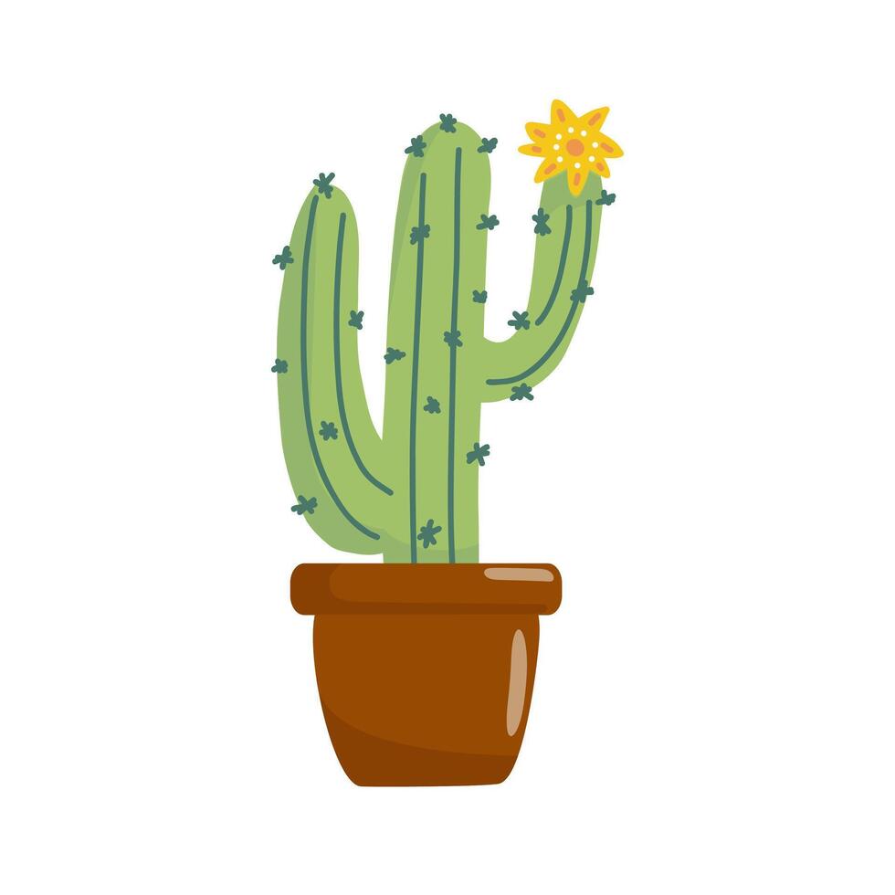 Cute hand-drawn cacti with flowers vector