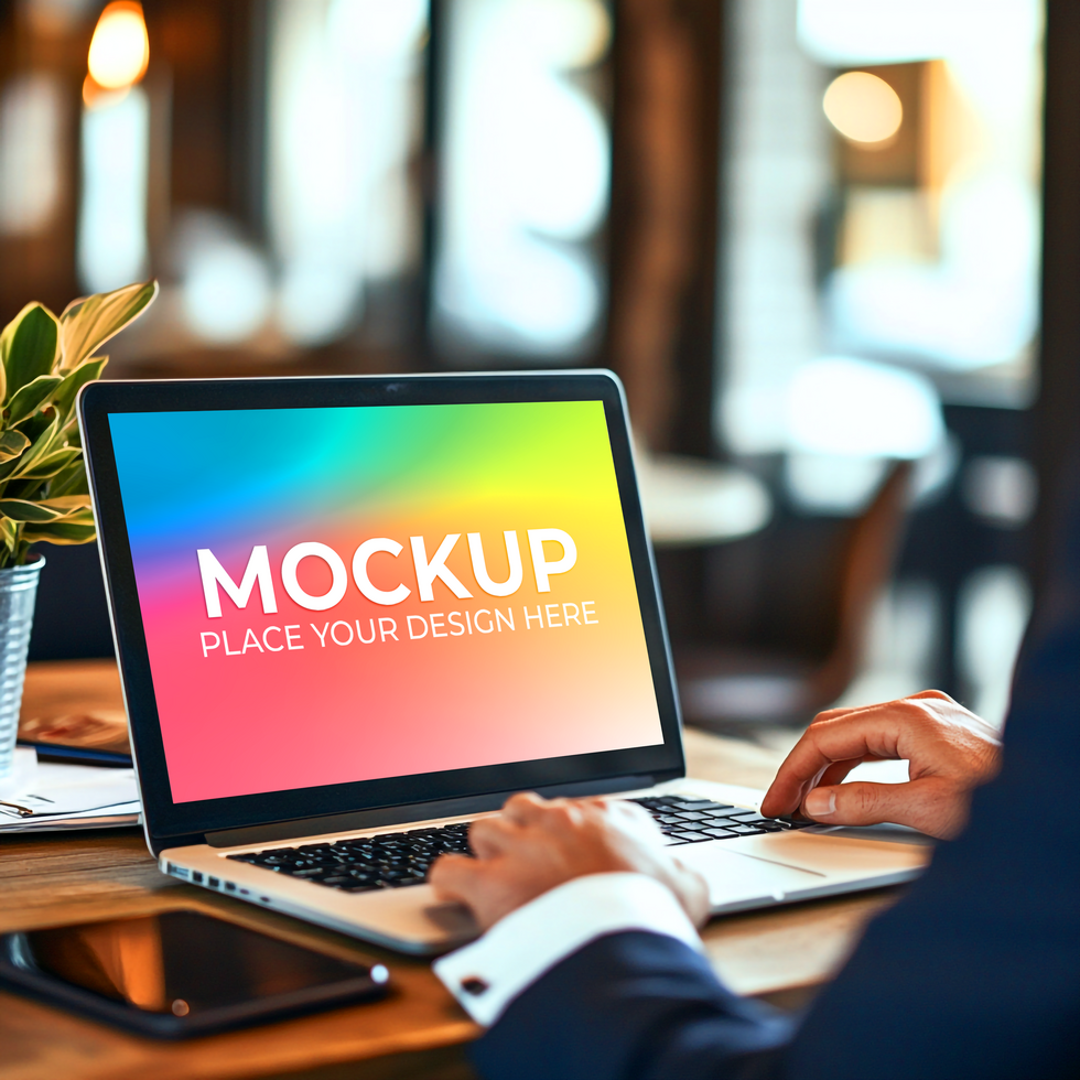 Desktop Scene with Realistic Laptop Design psd
