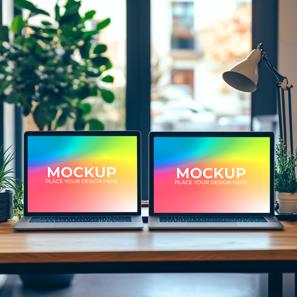 Modern Desk with Laptop for Design Preview psd