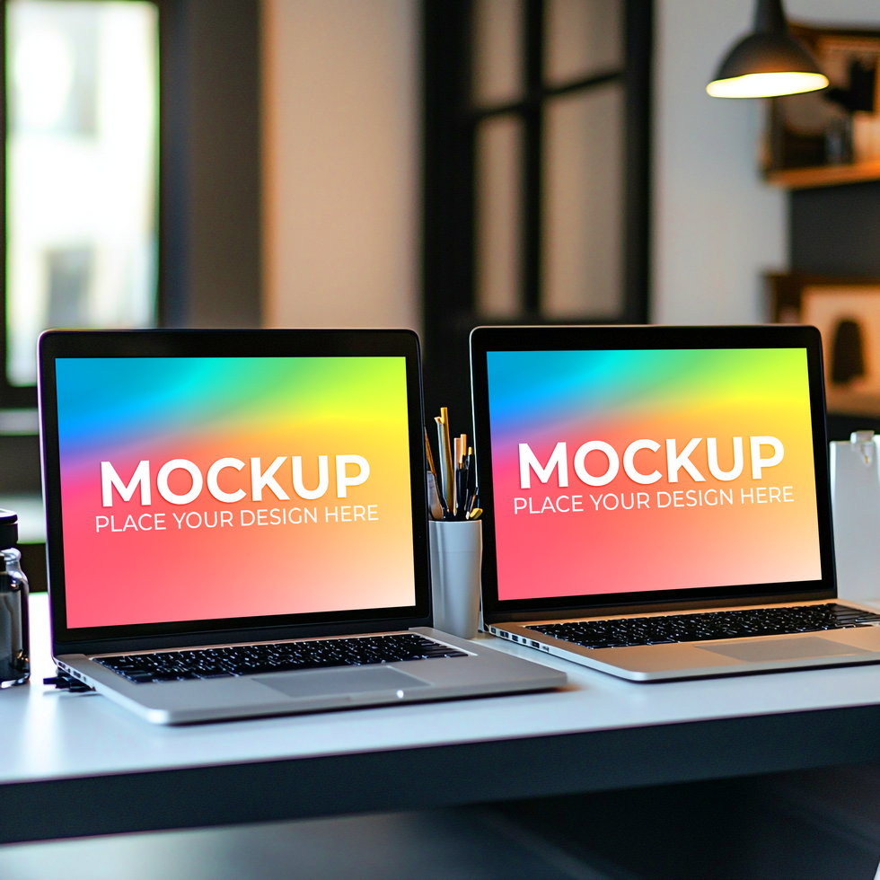 Laptop with Light UI Mockup psd