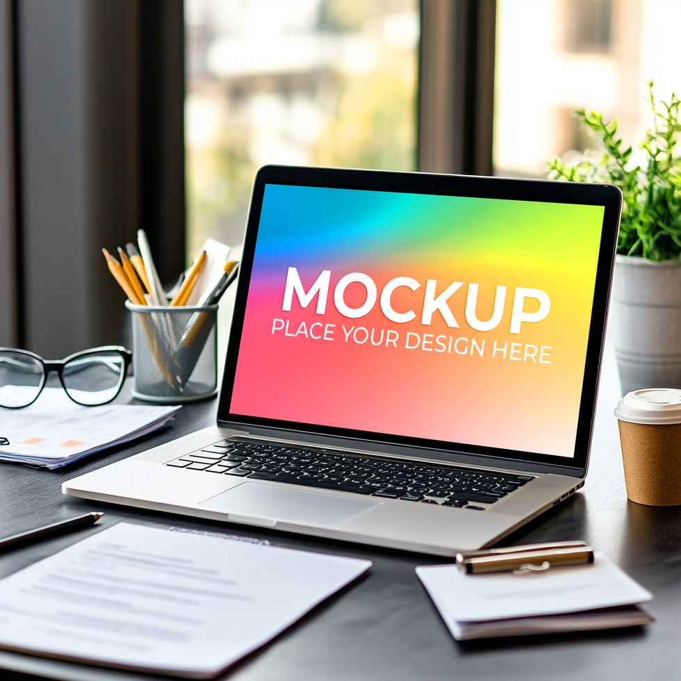 Professional Laptop Setup for UI Demo psd