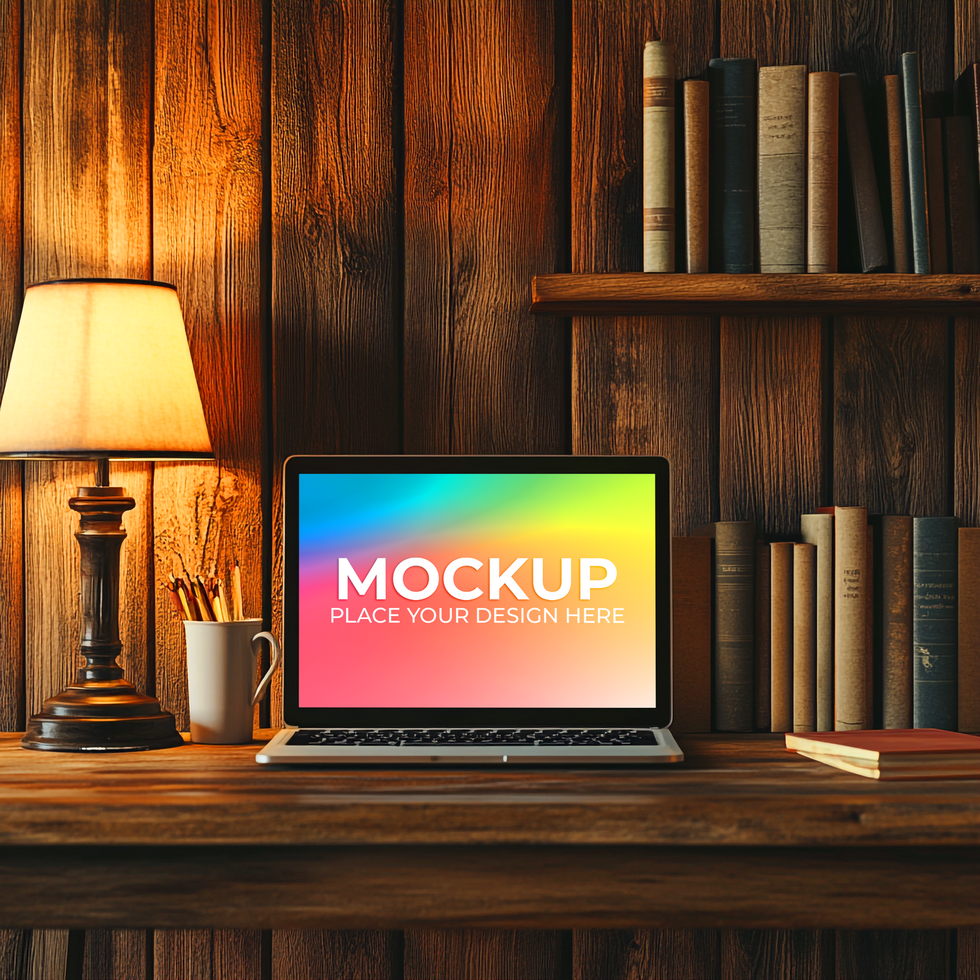 Laptop in Bright Workspace with Blank Screen psd