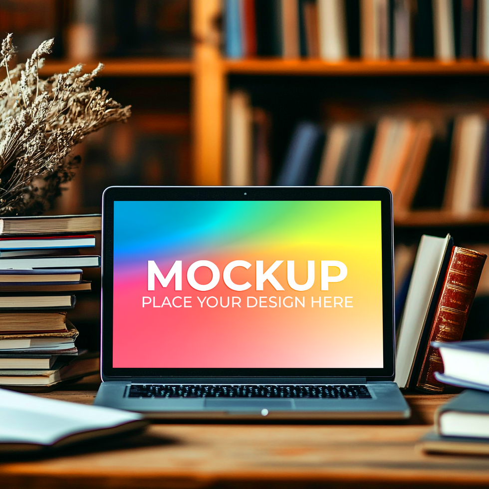Laptop on Table with Presentation Ready Display psd