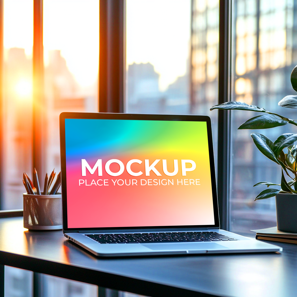 Realistic Desk Setup with Laptop Showcase psd