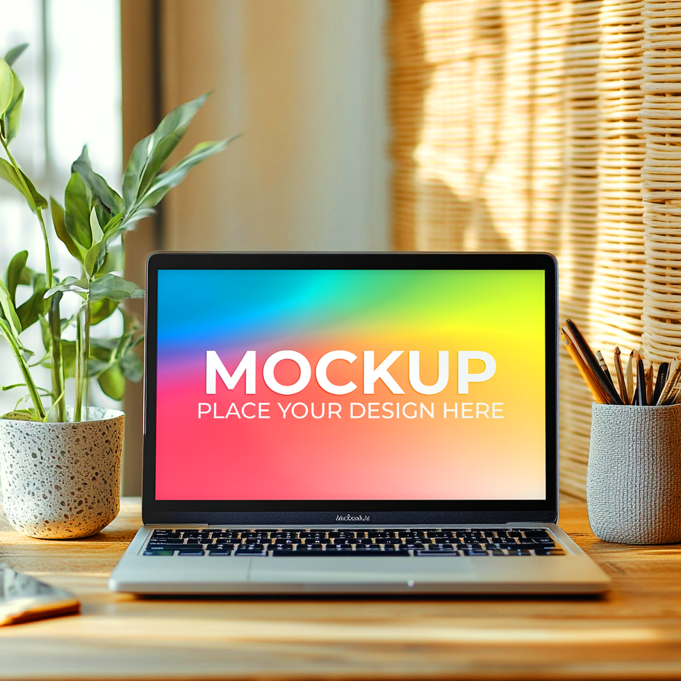 Desktop View with Laptop for Product Mockup psd