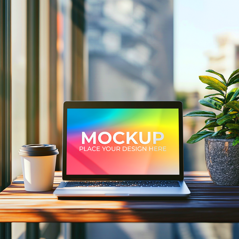 Laptop Device in Clean Workspace Scene psd