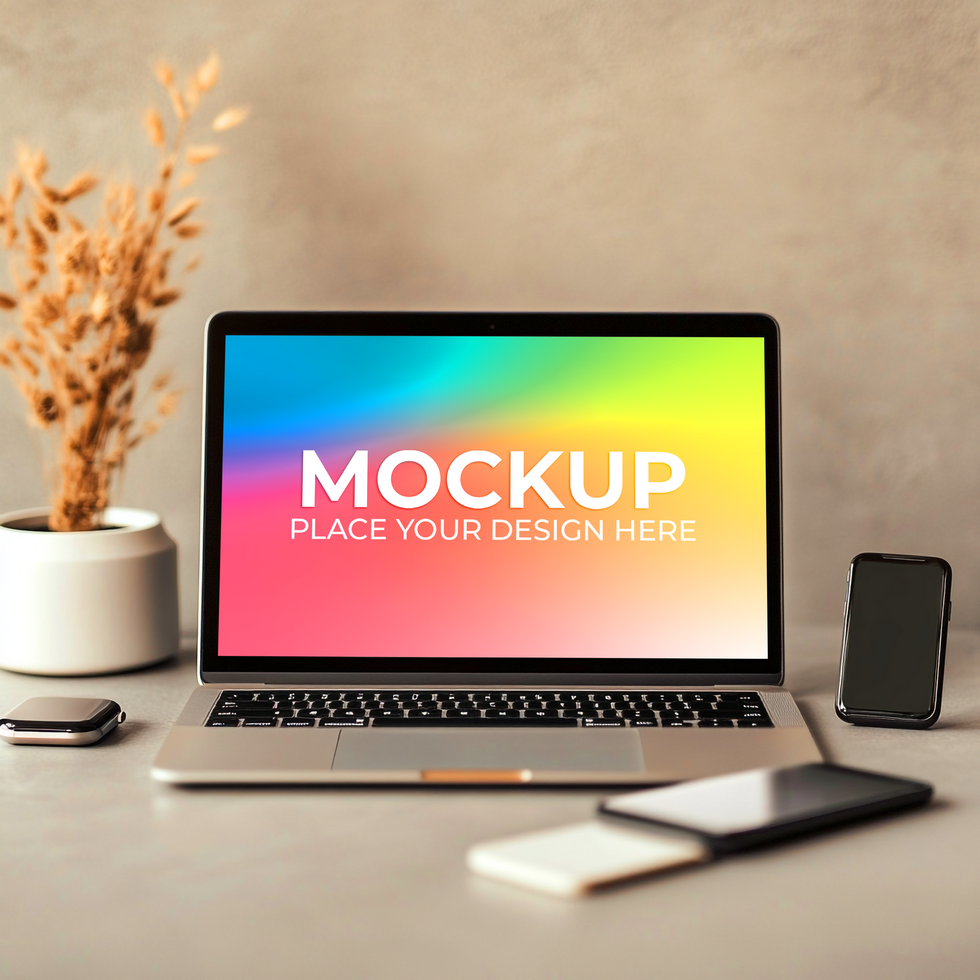 Stylish Tech Mockup with Laptop psd