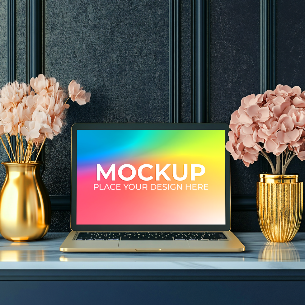 Modern Desktop Setup with Laptop psd