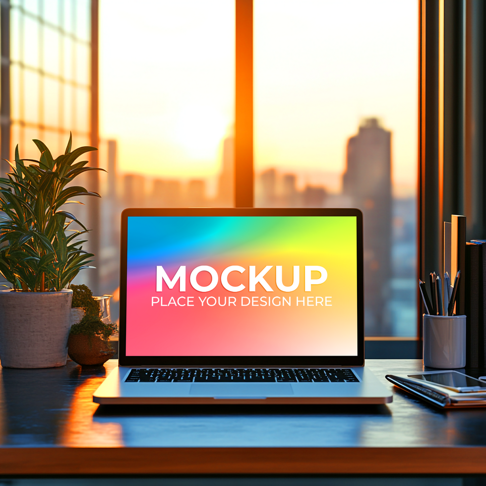 Device Screen Preview with Realistic Laptop psd