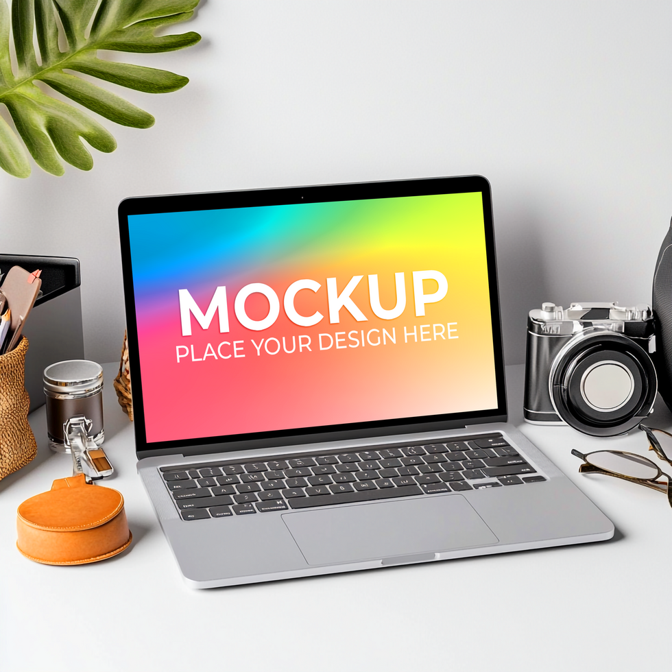 Workspace Scene with Realistic Laptop Mockup psd