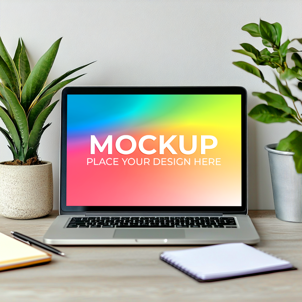 Simple Laptop Scene with Empty Screen psd