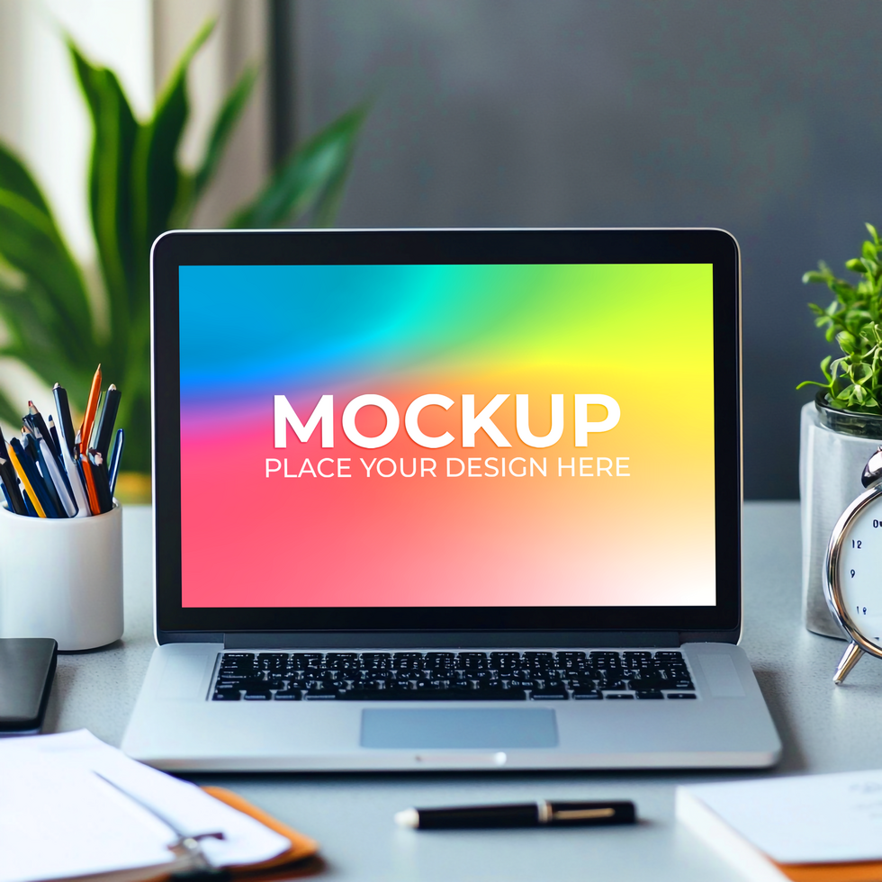 Realistic Office Laptop Scene for UI Display psd