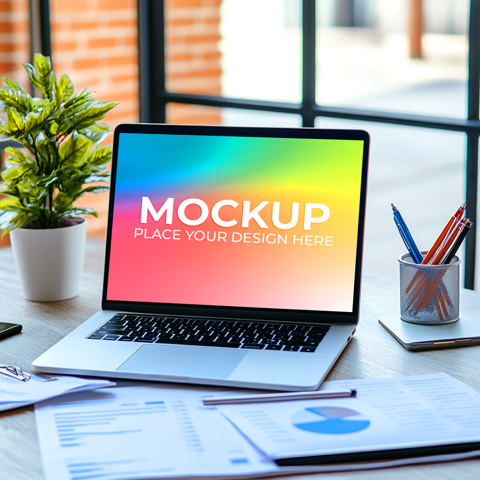 Front View Laptop with Blank Screen for Design psd
