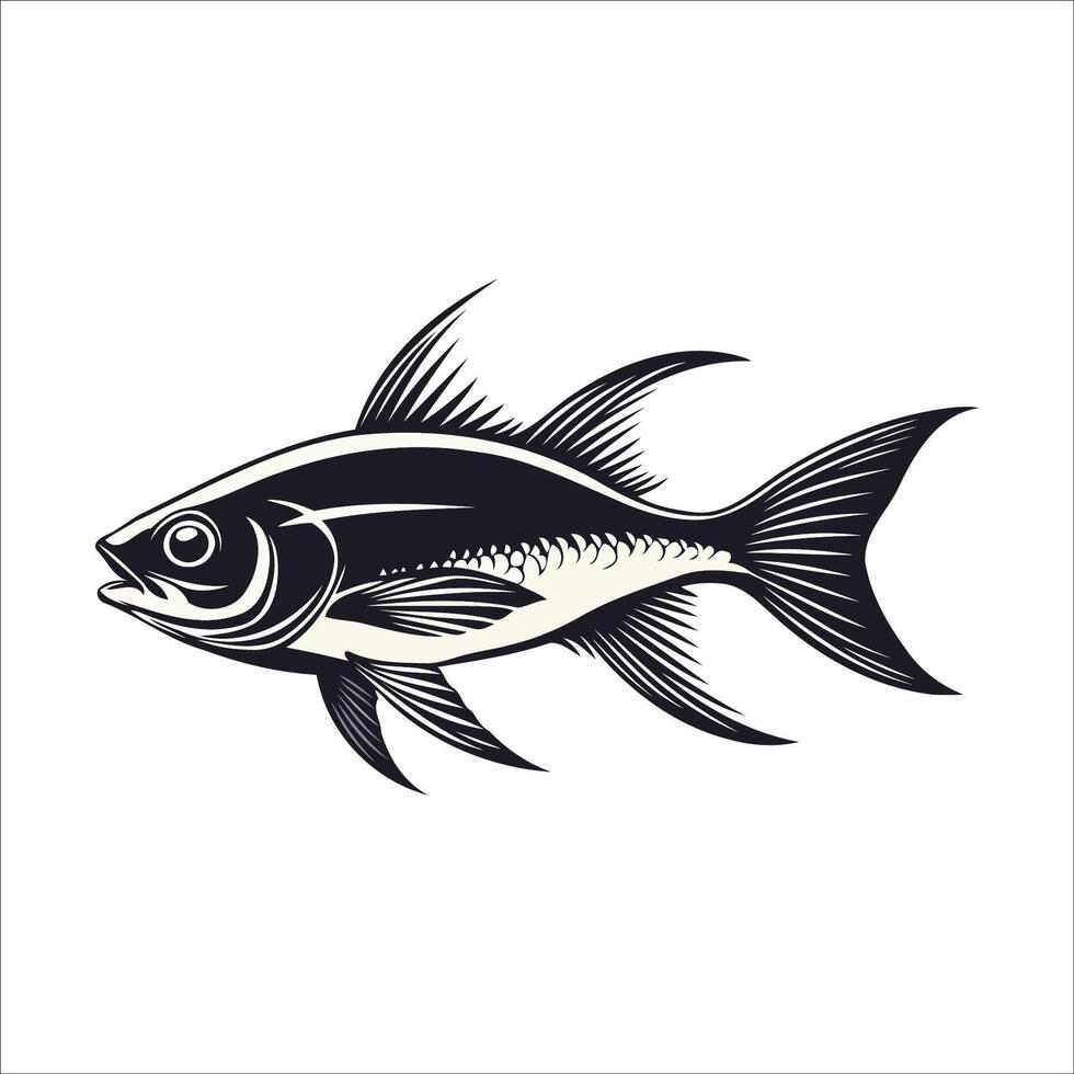 Fish Swimming in Black Outline vector