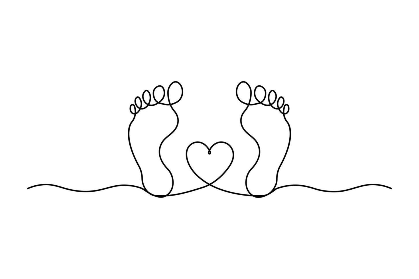 Foot sole continuous one line drawing of Isolated outline design black white background vector
