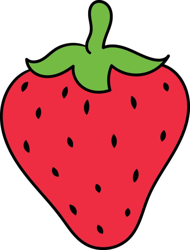 Strawberry with green leaves and black seeds vector