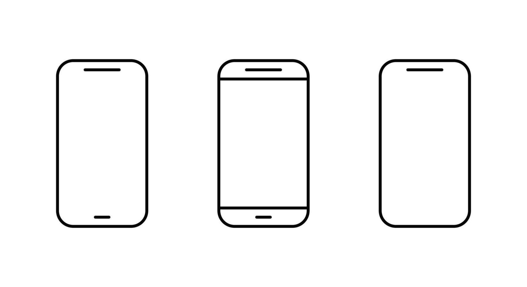 Smartphone device outline icon set in thin style. Mobile phone, cellphone sign. Gadget symbol. Editable stroke vector
