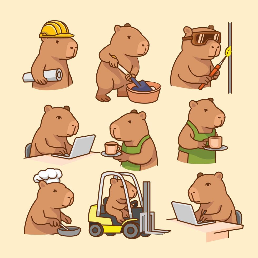 Capybara Working Set Illustration vector