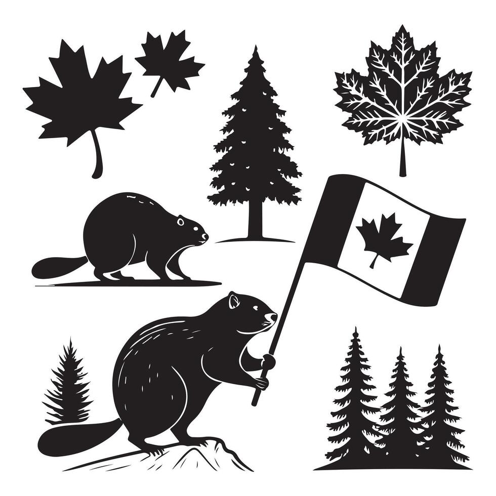 Canada Day Icons Silhouette Style vector