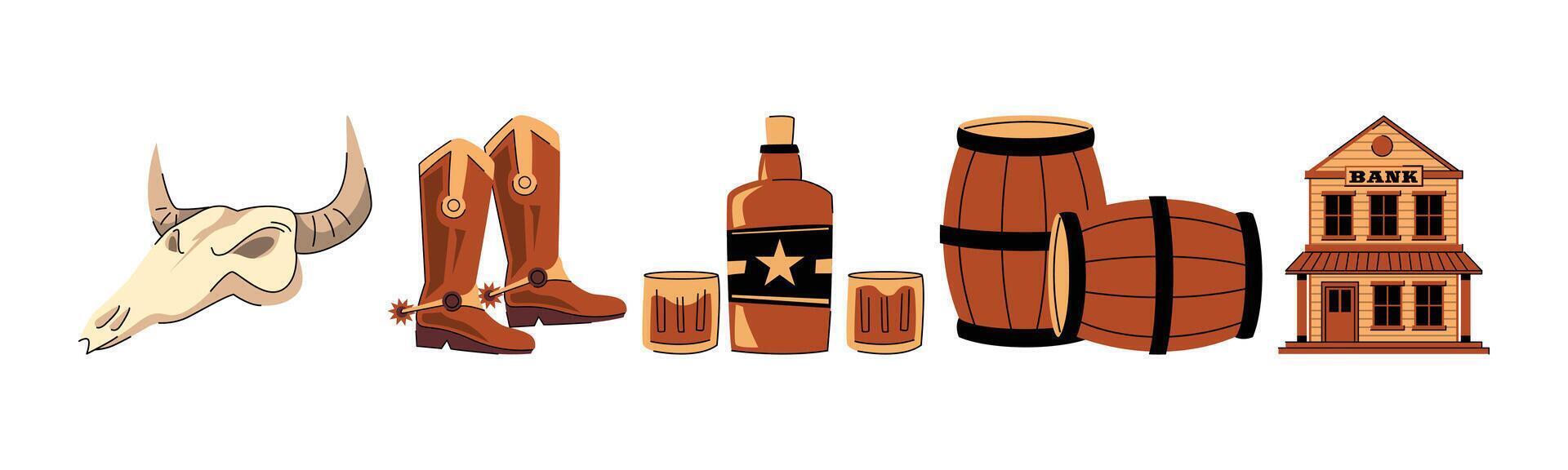 Colorful wild west composition with historical elements in an illustration vector