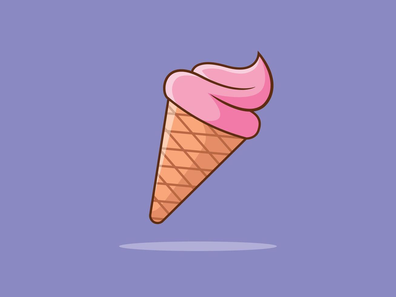 Strawberry Ice Cream Cone Flat Design Dessert Icon vector