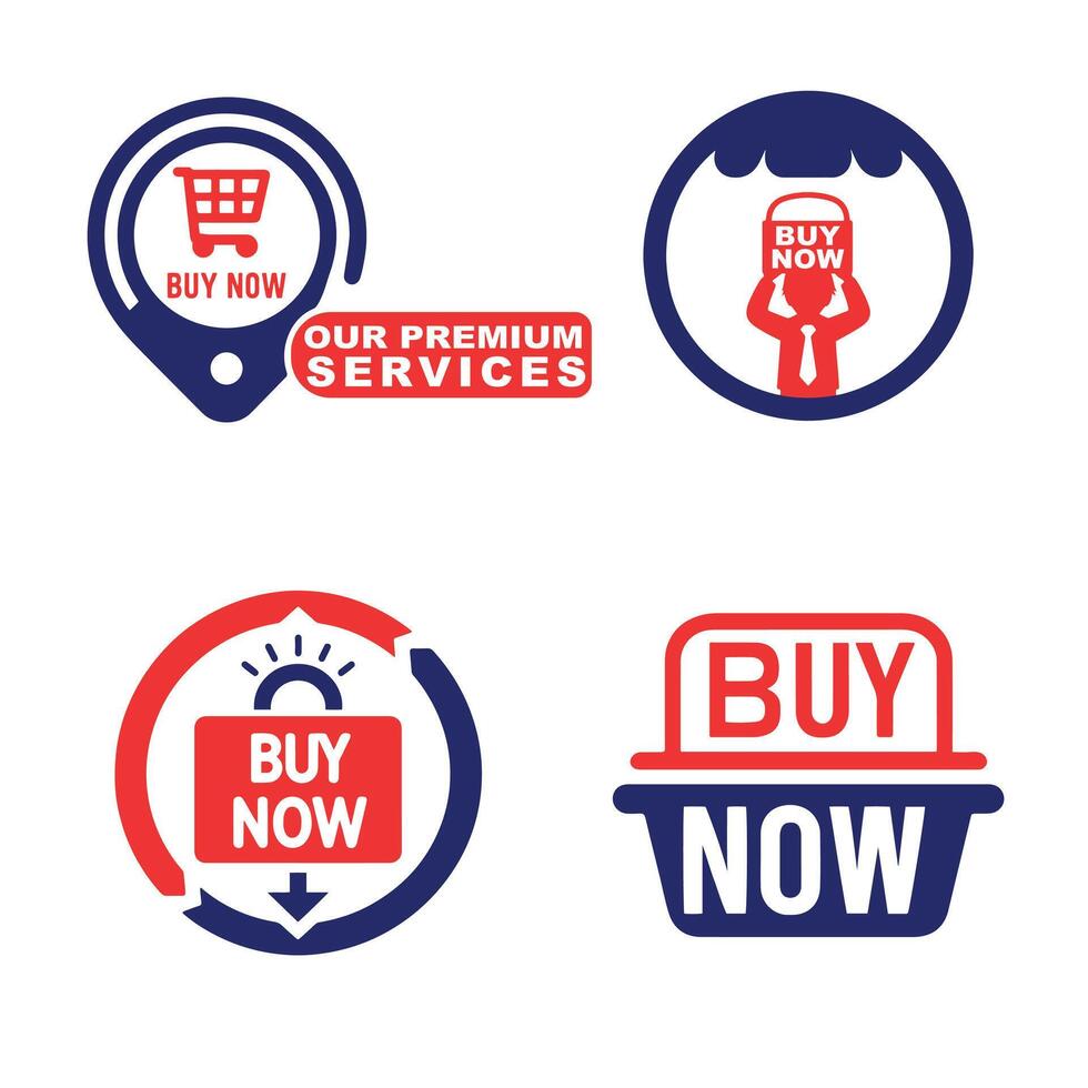 A Blue red Buy Now button in a flat design white background. The label includes a shopping cart icon jpg ideal for online shopping, banners ecommerce web pages and retail marketing logo vector