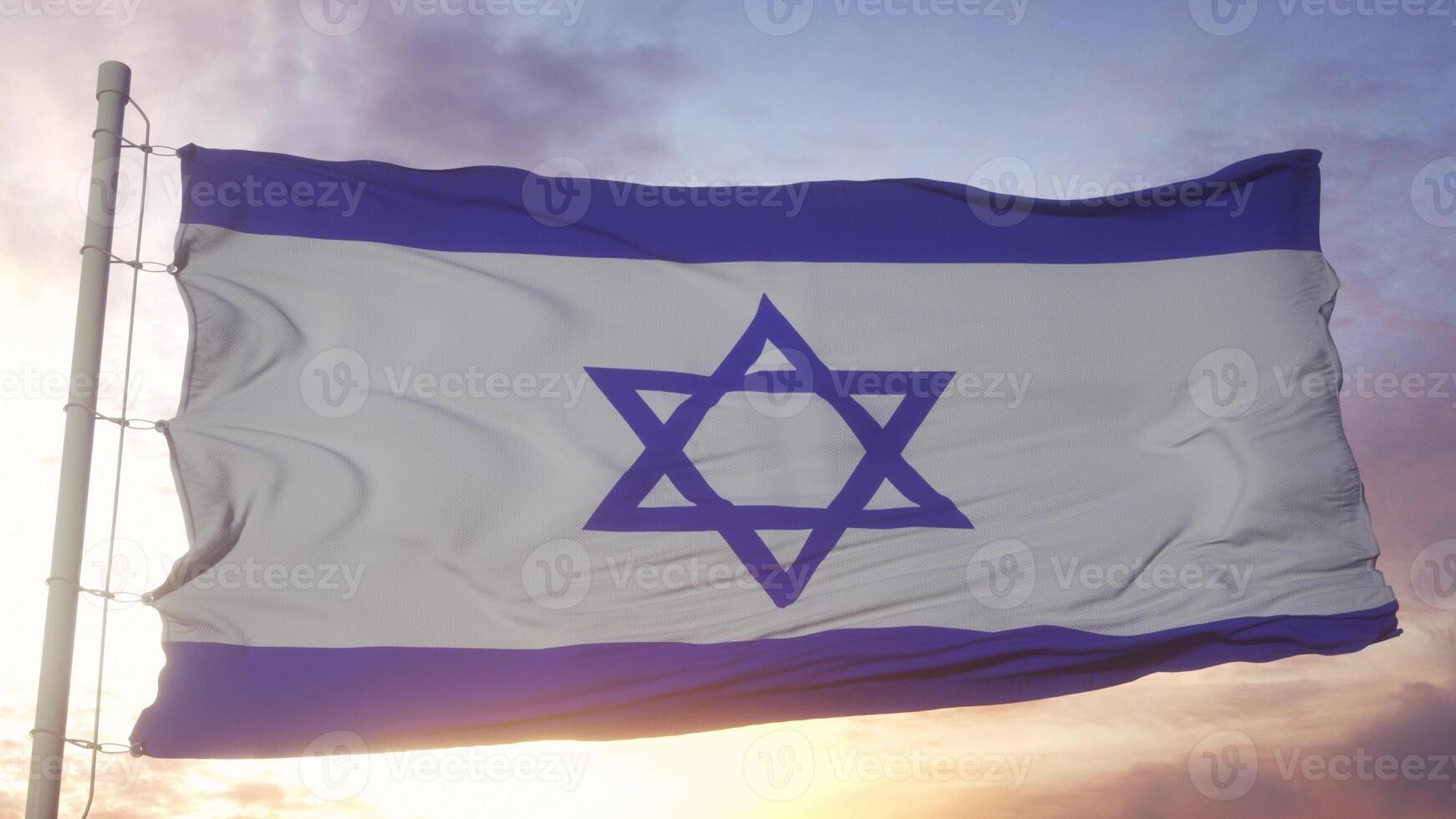 Israel politics and news concept. Israel national flag on sky background. 3d illustration photo