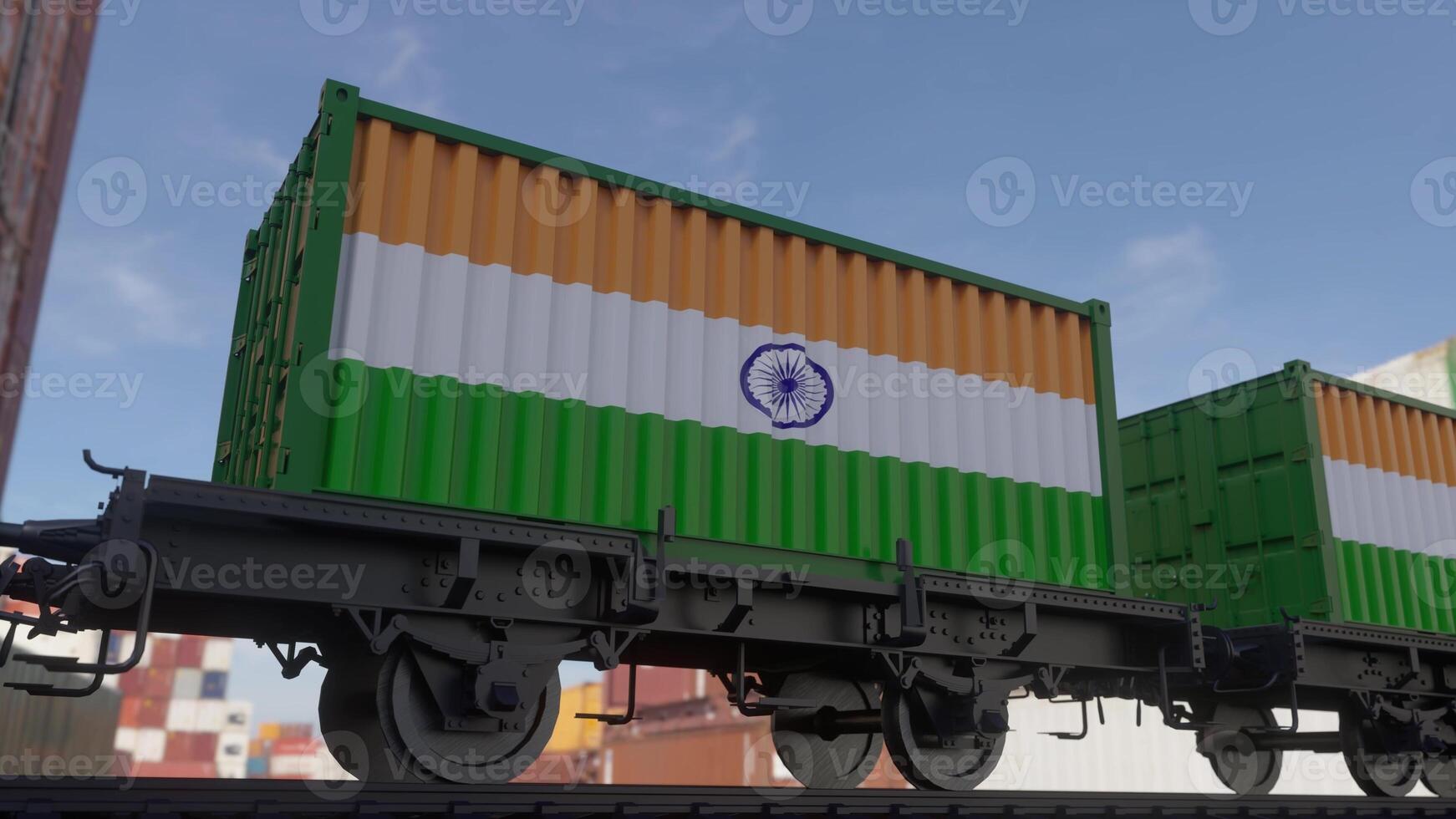 Train and containers with the flag of India. Railway transportation. 3d illustration photo