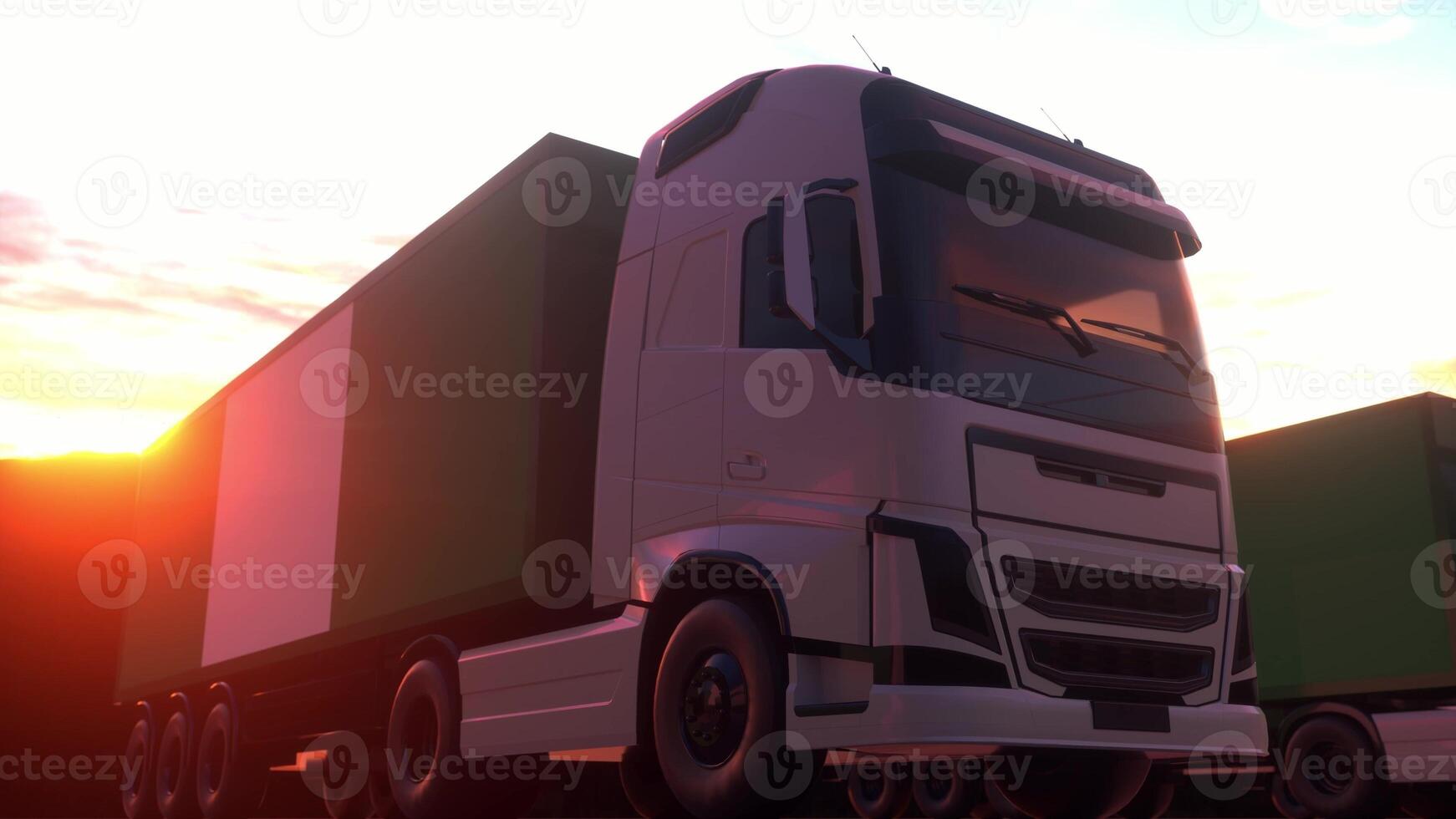 Cargo trucks with Nigeria flag. Trucks from Nigeria loading or unloading at warehouse dock. 3d illustration photo
