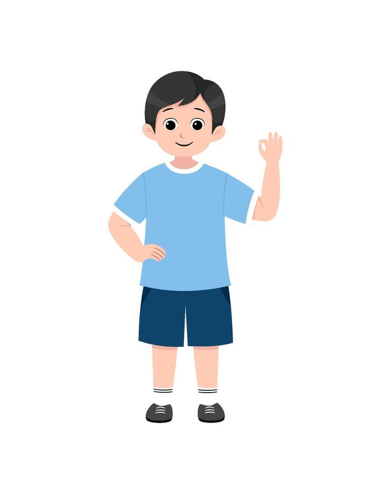 illustration of a boy showing the OK symbol with his hands vector